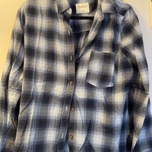 Blue and White Plaid Button-Up Shirt